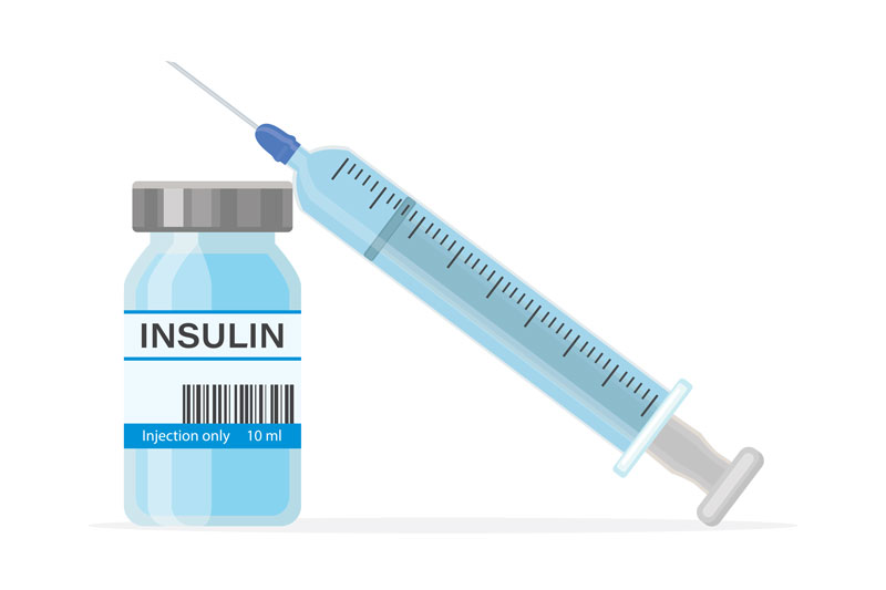 Plastic medical syringe with needle and insulin vial. Control your diabetes. Concept of vaccination, injection, diabetes. Bottle and syringe isolated on white background. flat vector illustration